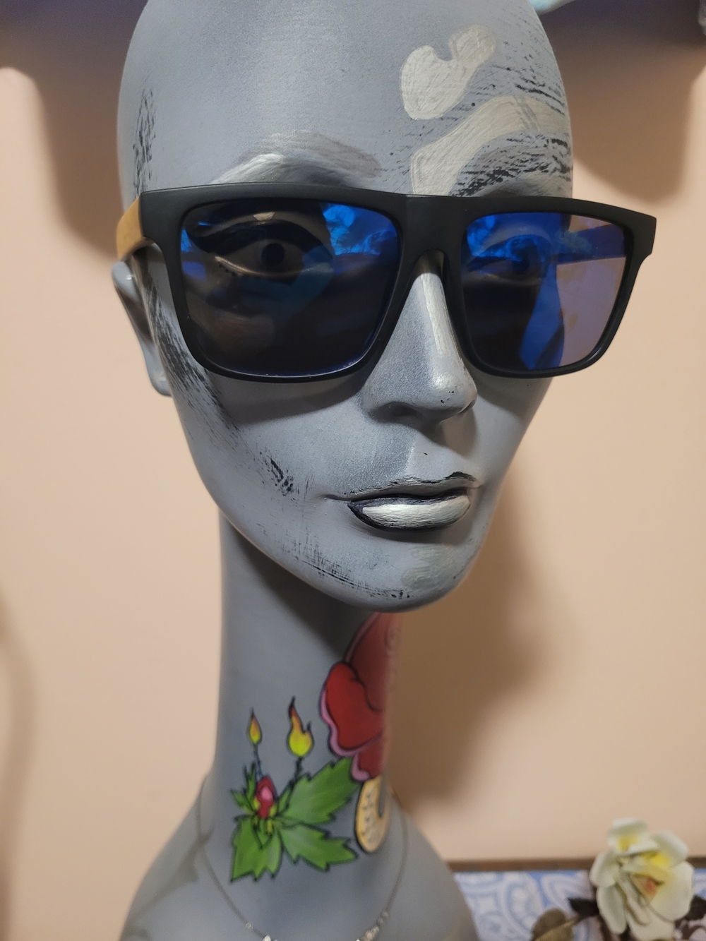 Men's Black Frame Blue Lens Sunglasses